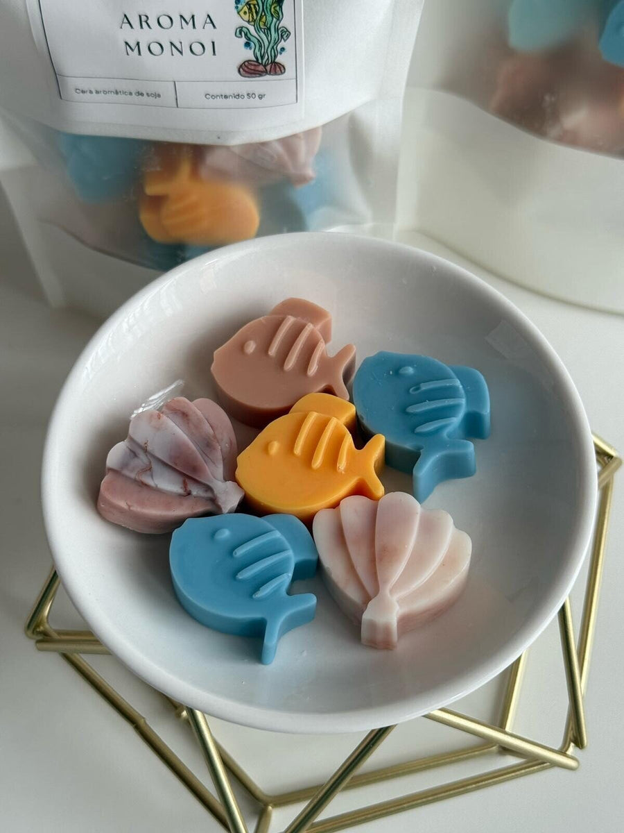Wax Melts Aromáticos Aroma Monoi – Ceras Aromáticas en Forma de Peces y Conchas,
