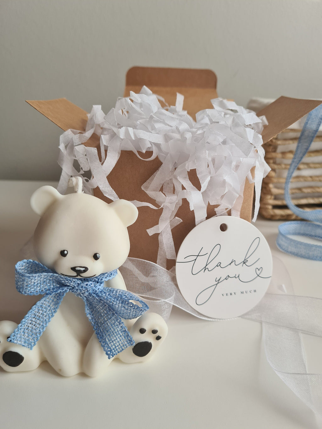 Vela Decorativa Baby Bear – Vela en Forma de Osito con Lacito, Ideal para Regalo