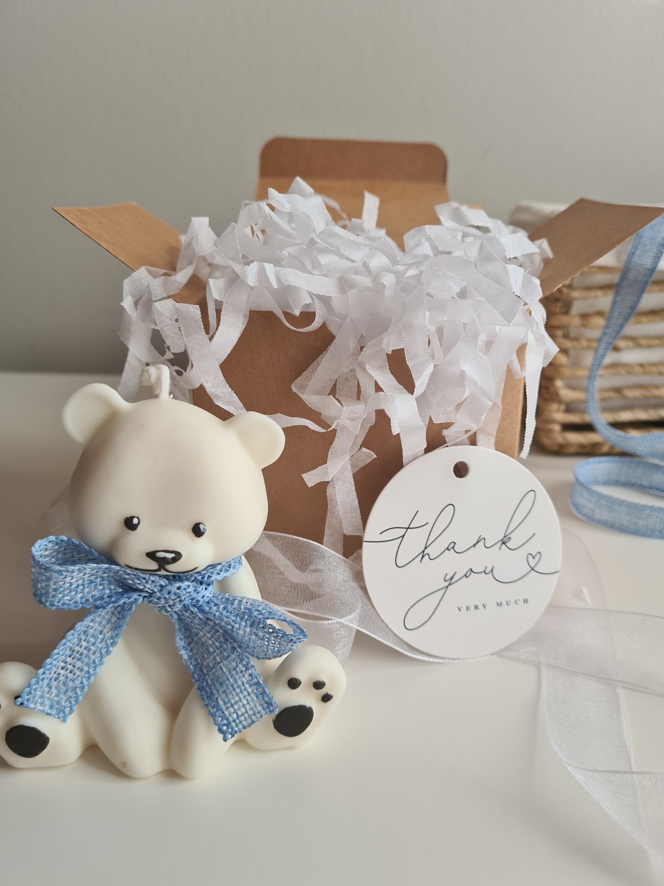 Vela Decorativa Baby Bear – Vela en Forma de Osito con Lacito, Ideal para Regalo