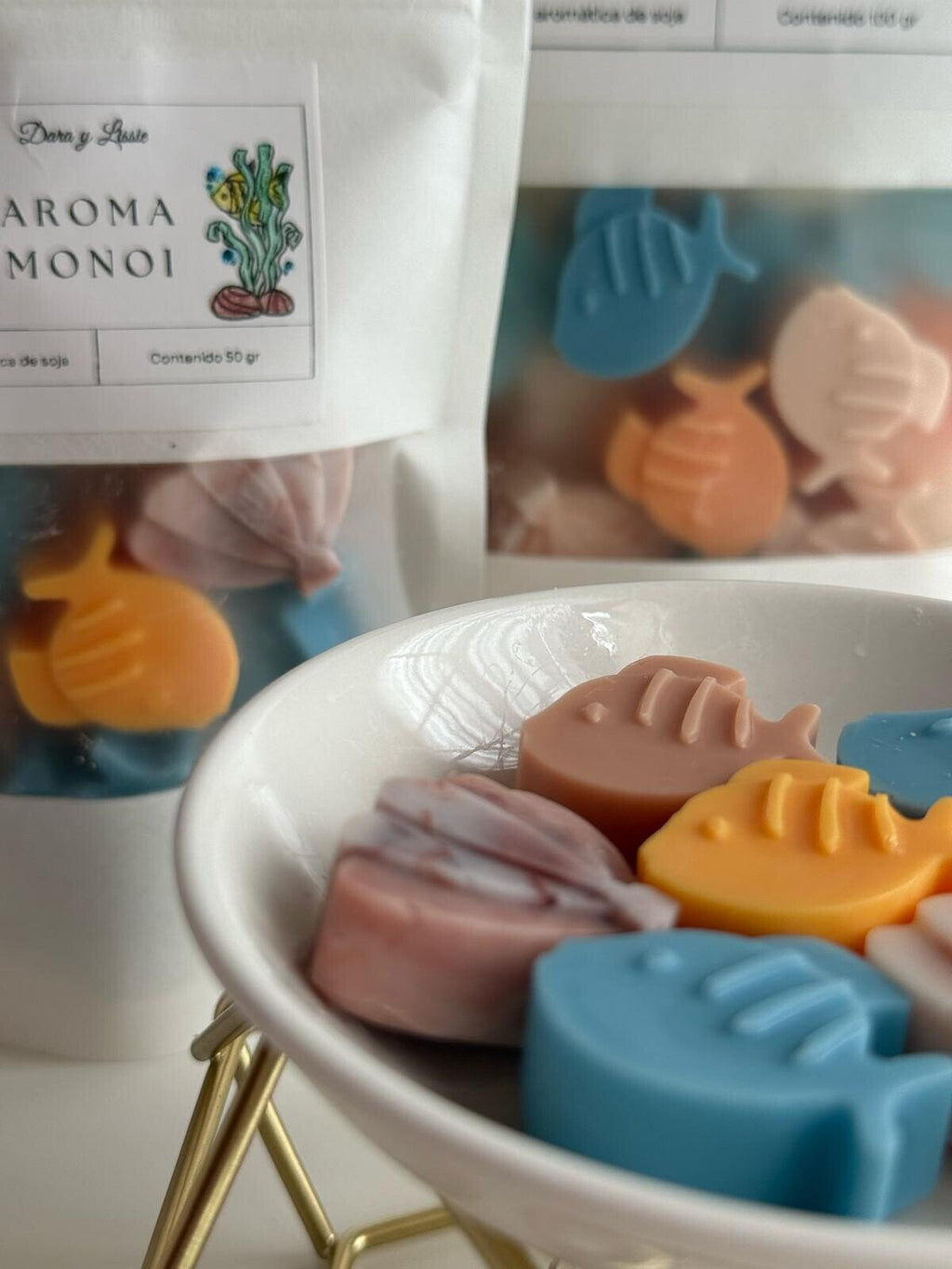 Wax Melts Aromáticos Aroma Monoi – Ceras Aromáticas en Forma de Peces y Conchas,