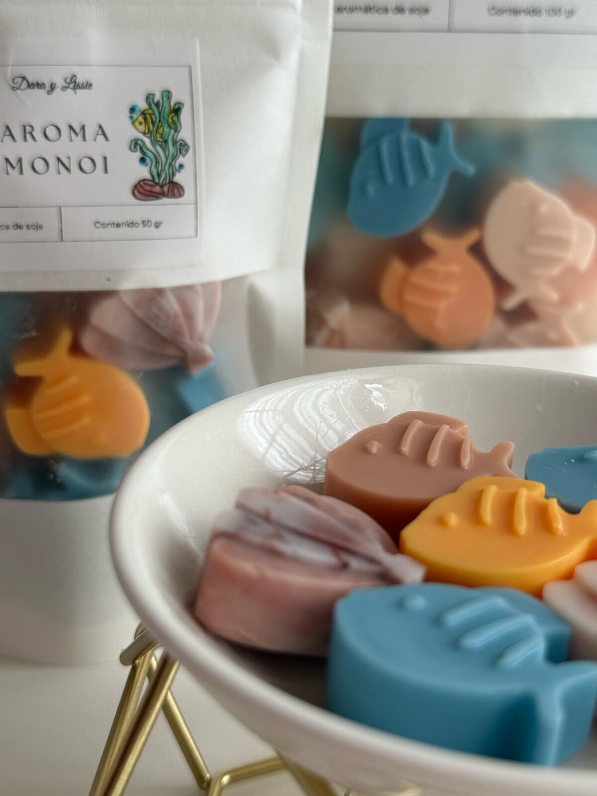 Wax Melts Aromáticos Aroma Monoi – Ceras Aromáticas en Forma de Peces y Conchas,
