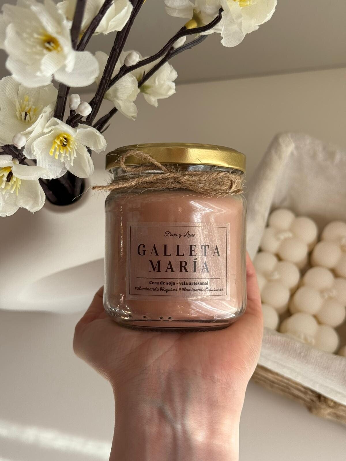 Vela de soja Galleta María con mecha de madera crepitante | El aroma de siempre