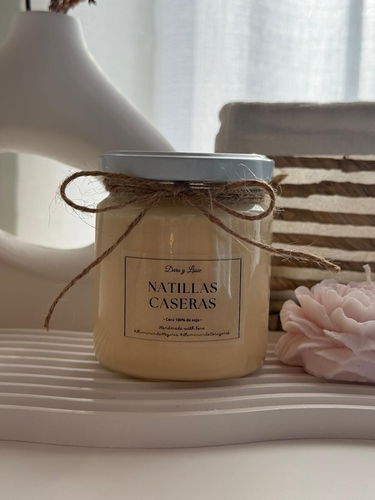 Vela aromática en tarro - Natillas caseras con mecha de madera (crepita)