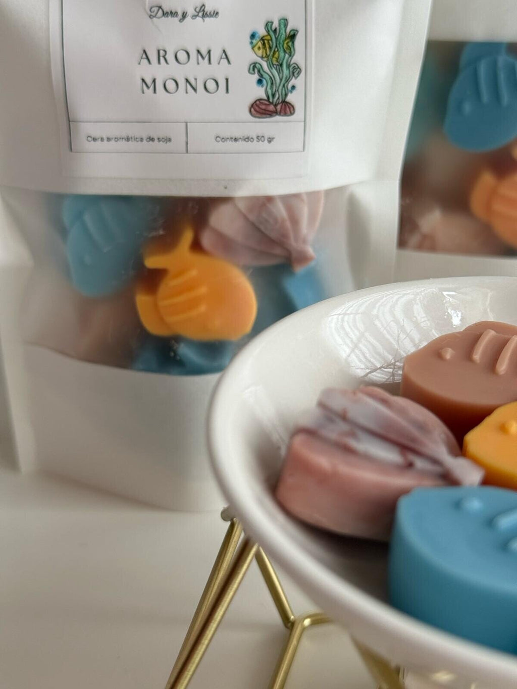 Wax Melts Aromáticos Aroma Monoi – Ceras Aromáticas en Forma de Peces y Conchas,