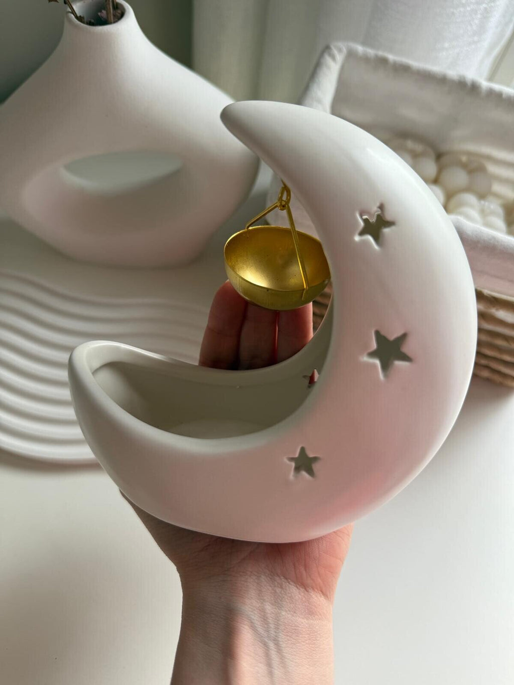 Quemador de Cerámica Media Luna para Wax Melts y Aceites Aromáticos