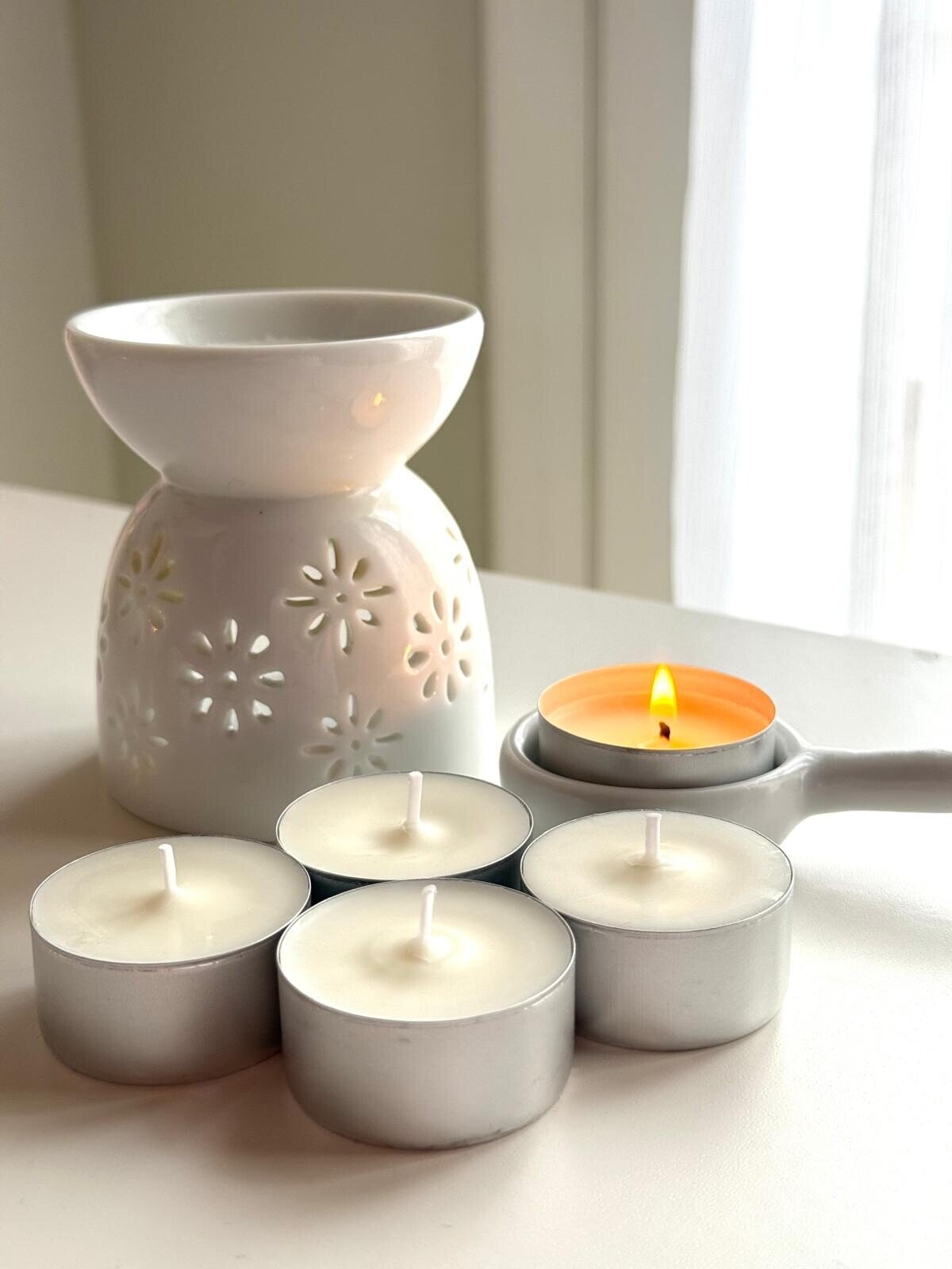 Velas de Té Artesanal de Cera de Soja Natural - Sin Aroma para Quemadores