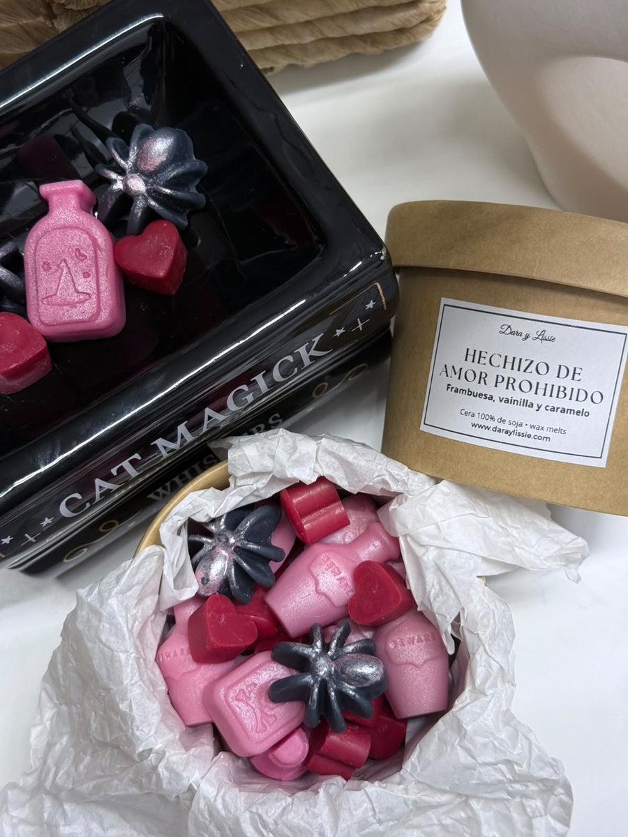 Hechizo de Amor Prohibido · Wax melts de frambuesa, vainilla y caramelo